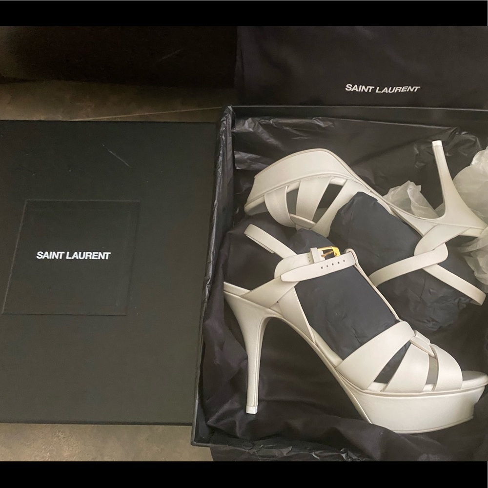 SOLD!! 38.5 Saint Laurent Tribute 75MM White Heels
